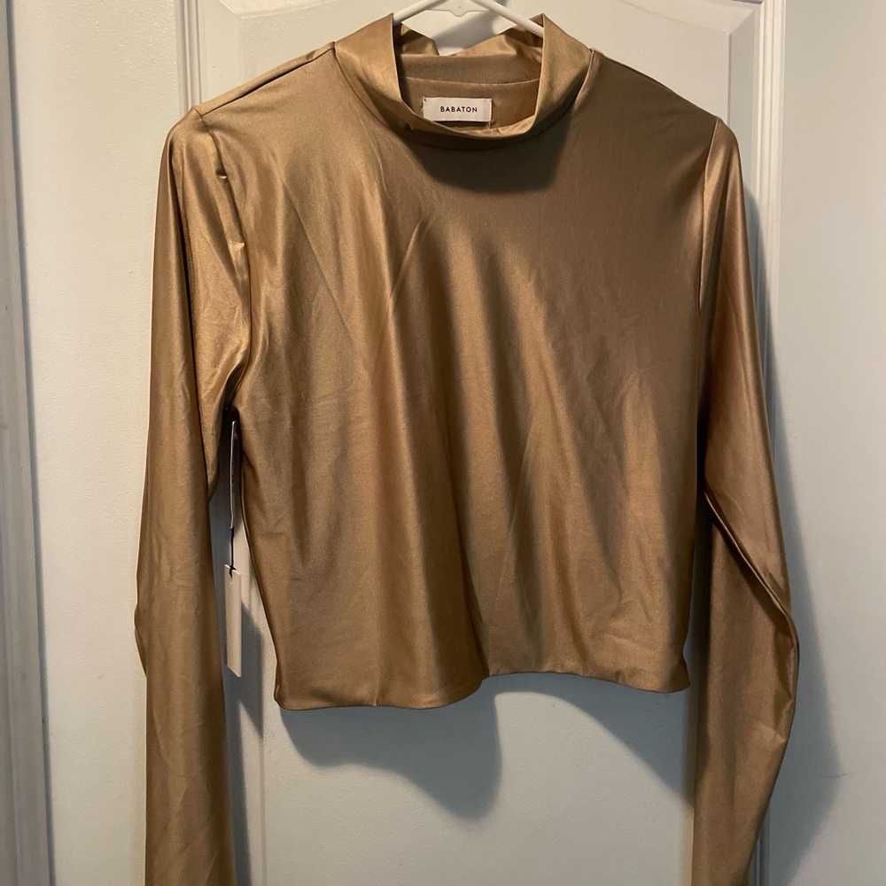 Aritzia cropped shiny gold shirt